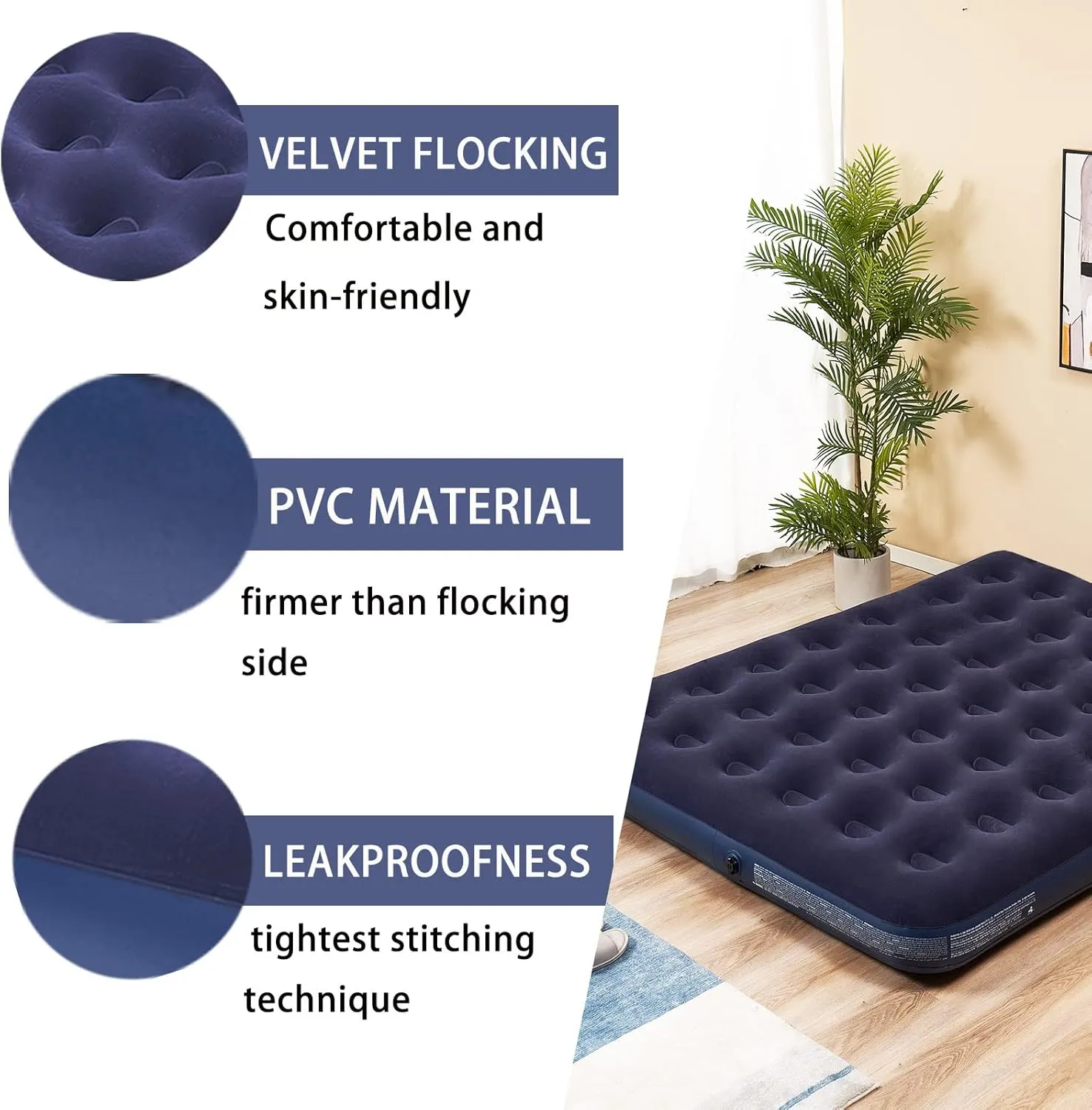 RAPTAVIS Full Size Air Mattress Inflatable Bed, Blow Up Mattress Camping Sleeping Pad