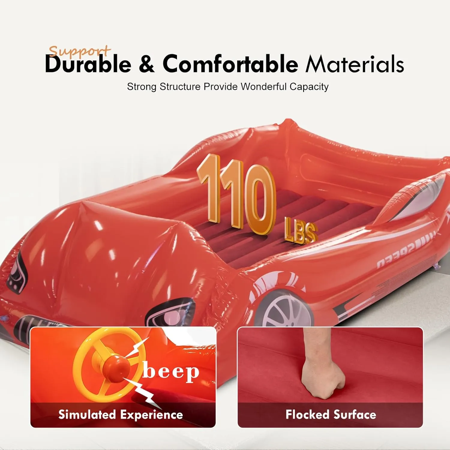 RAPTAVIS Kids Air Mattress Inflatable Toddler Travel Bed with Sides, Cot Sleeping Pad, Red