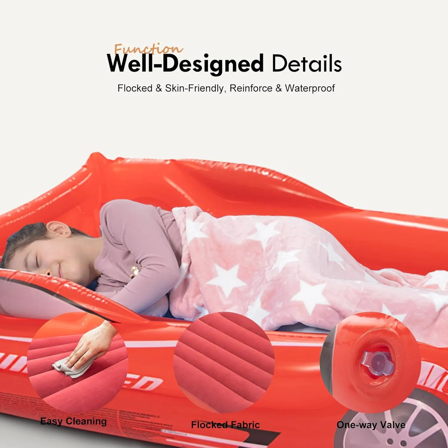 RAPTAVIS Kids Air Mattress Inflatable Toddler Travel Bed with Sides, Cot Sleeping Pad, Red
