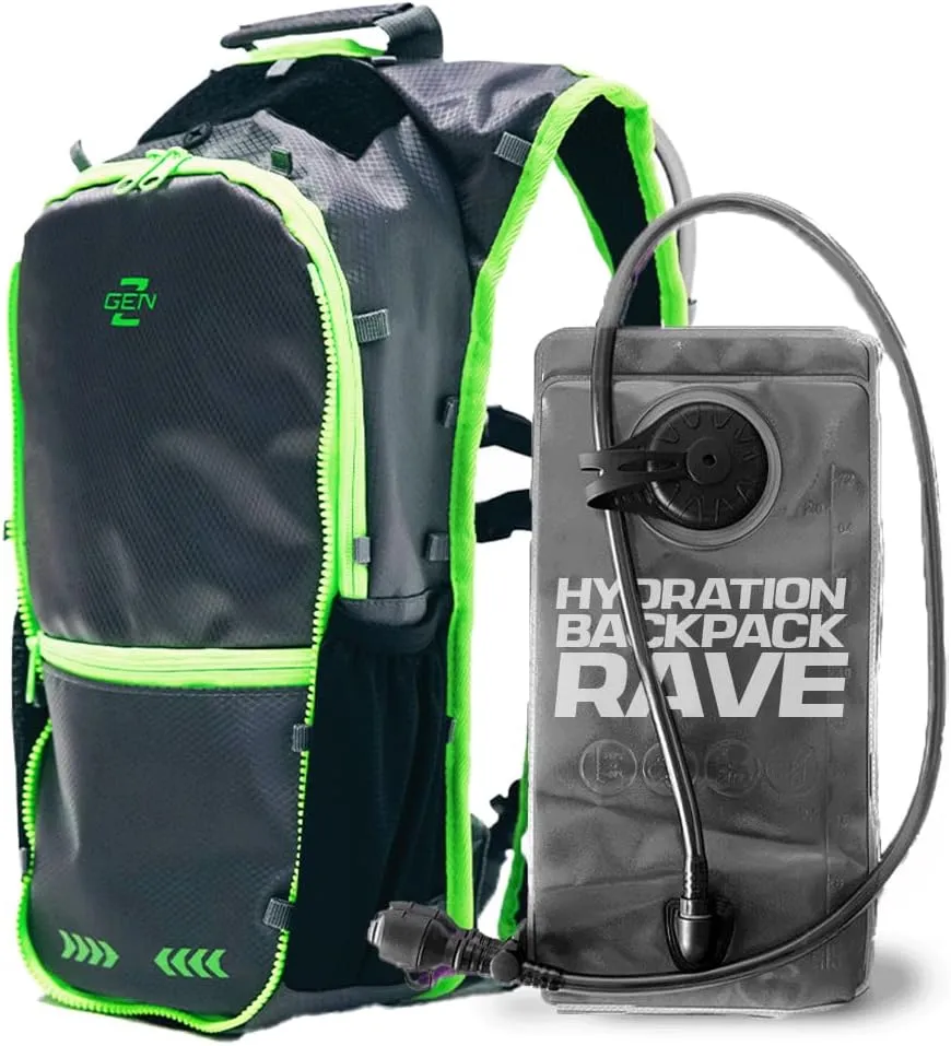 RaveRunner® Anti-Theft Hydration Backpack | Rave Hydration Pack, Festival Water Bag, Hydropack Rave, Hydration Pack EDC (Radiant Monarch) (Neon Gunmetal)