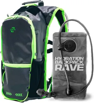 RaveRunner® Anti-Theft Hydration Backpack | Rave Hydration Pack, Festival Water Bag, Hydropack Rave, Hydration Pack EDC (Radiant Monarch) (Neon Gunmetal)