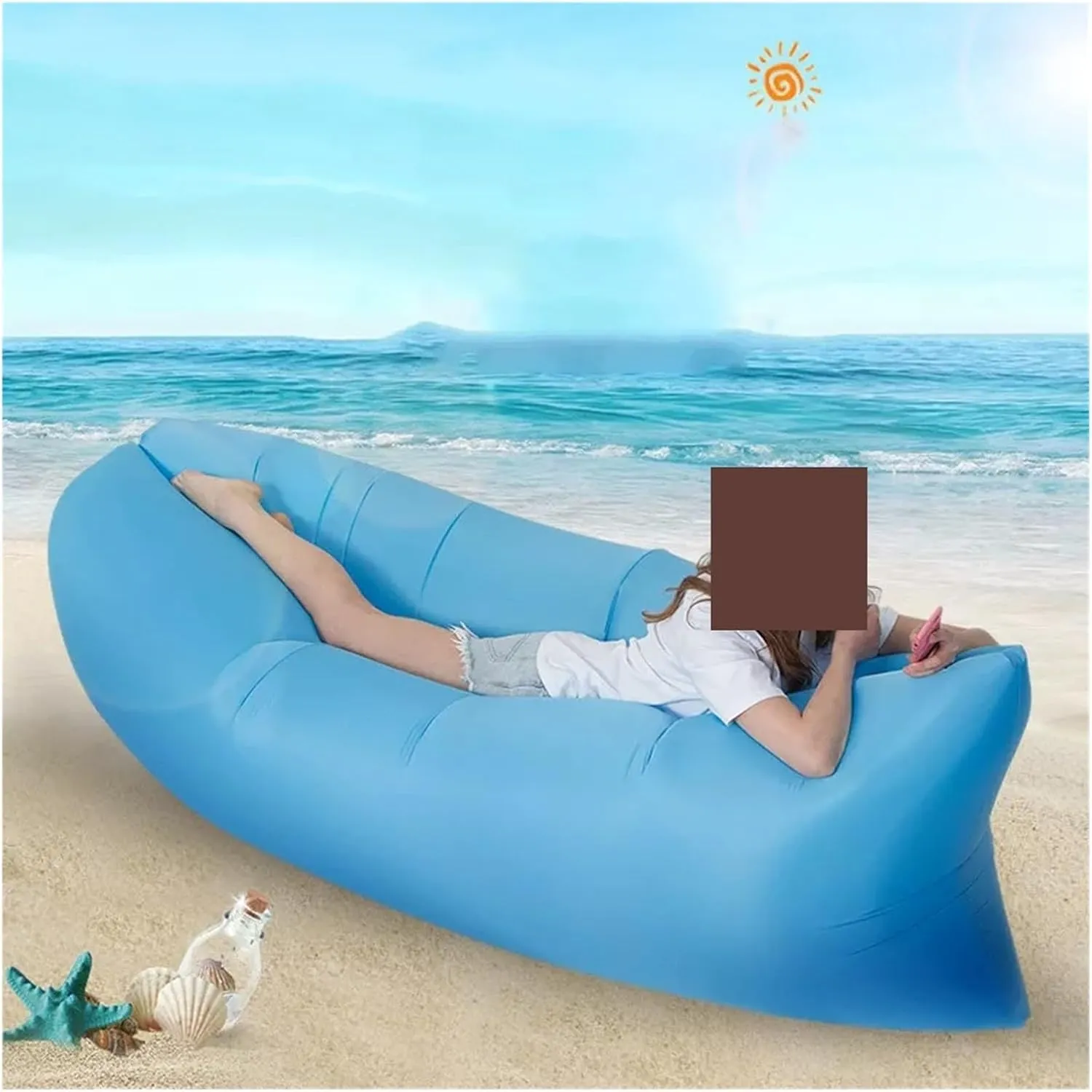 Recliner Camping Chair Beach Picnic Inflatable Sofa Lazy Ultralight Down Sleeping Bag Air Bed Inflatable Sofa Lounger Outdoor Furniture Portable (Color : Blue)