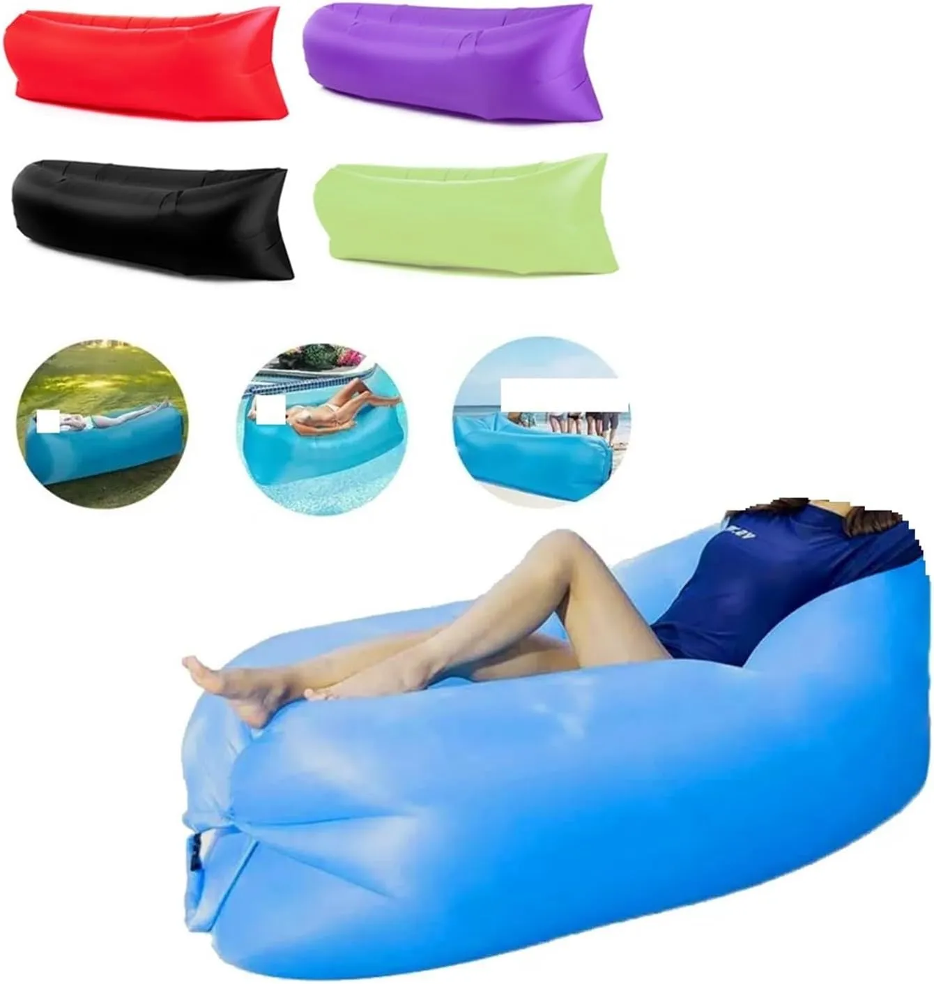 Recliner Camping Chair Beach Picnic Inflatable Sofa Lazy Ultralight Down Sleeping Bag Air Bed Inflatable Sofa Lounger Outdoor Furniture Portable (Color : Blue)