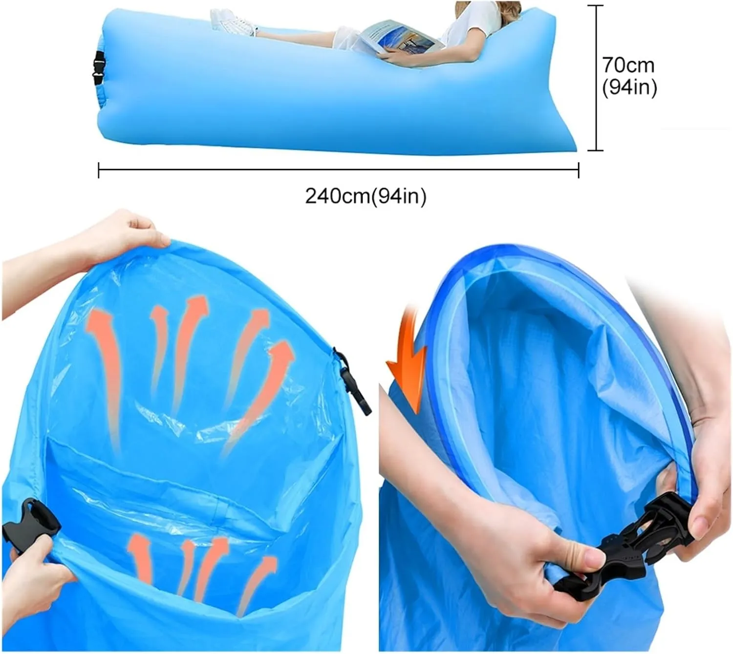 Recliner Camping Chair Beach Picnic Inflatable Sofa Lazy Ultralight Down Sleeping Bag Air Bed Inflatable Sofa Lounger Outdoor Furniture Portable (Color : Blue)
