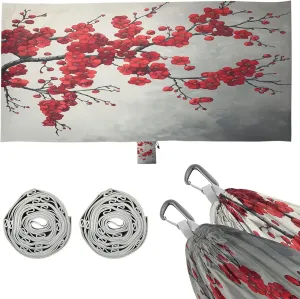 Red Blossoms Flowers Camping Hammock Single Portable Hammocks 330 lbs Capacity with 2 Tree Straps and Attached Carry Bag,Perfect for Outdoor,Indoor,Beach,Camping,Travel