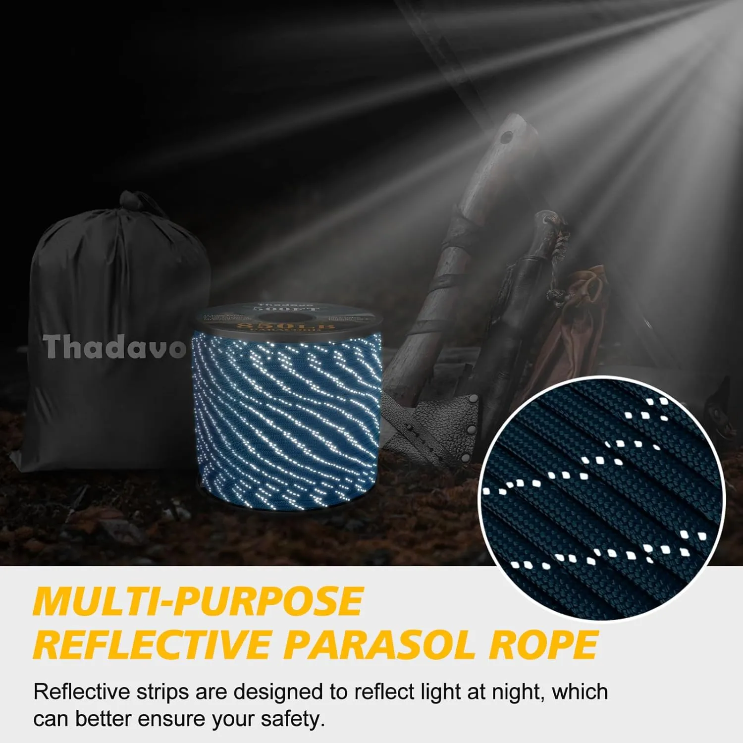 Reflective Paracord Rope 850Ib, 50/100/200/500/1000ft 4MM 11 Strand para Cords Lanyard Utility Parachute Cord for Tent Camping Hiking Survival Tactical Clothesline DIY Projects (Blue, 200FT)