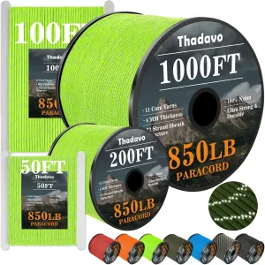 Reflective Paracord Rope 850Ib, 50/100/200/500/1000ft 4MM 11 Strand Parachute Spool Cords, Paracord Lanyard String for Tent, Camping, Hiking, Fishing, Survival Bracelet, Neon Green 500FT