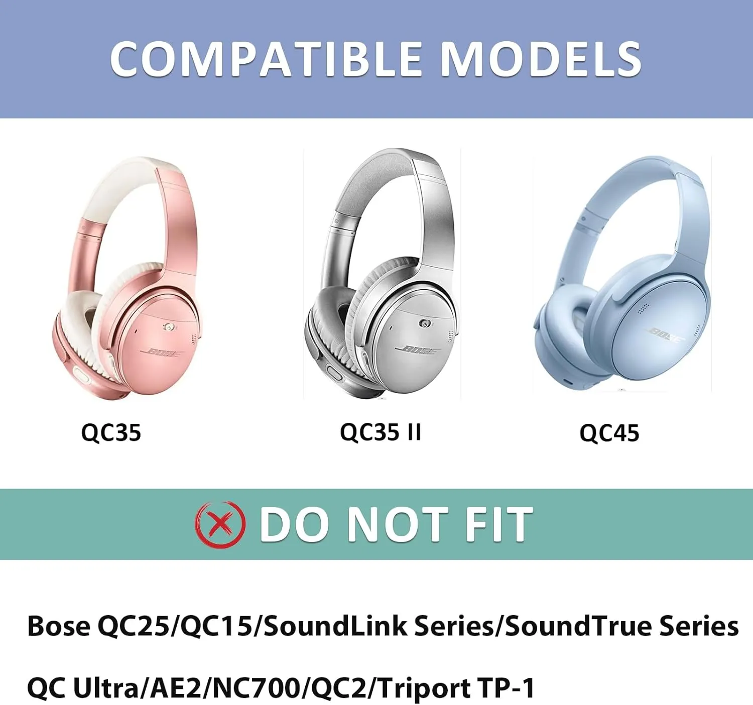 Replacement Headband Pad Kit for Bose QuietComfort 45 (QC45) QC35 QC35 II Headphones (Light Gray)
