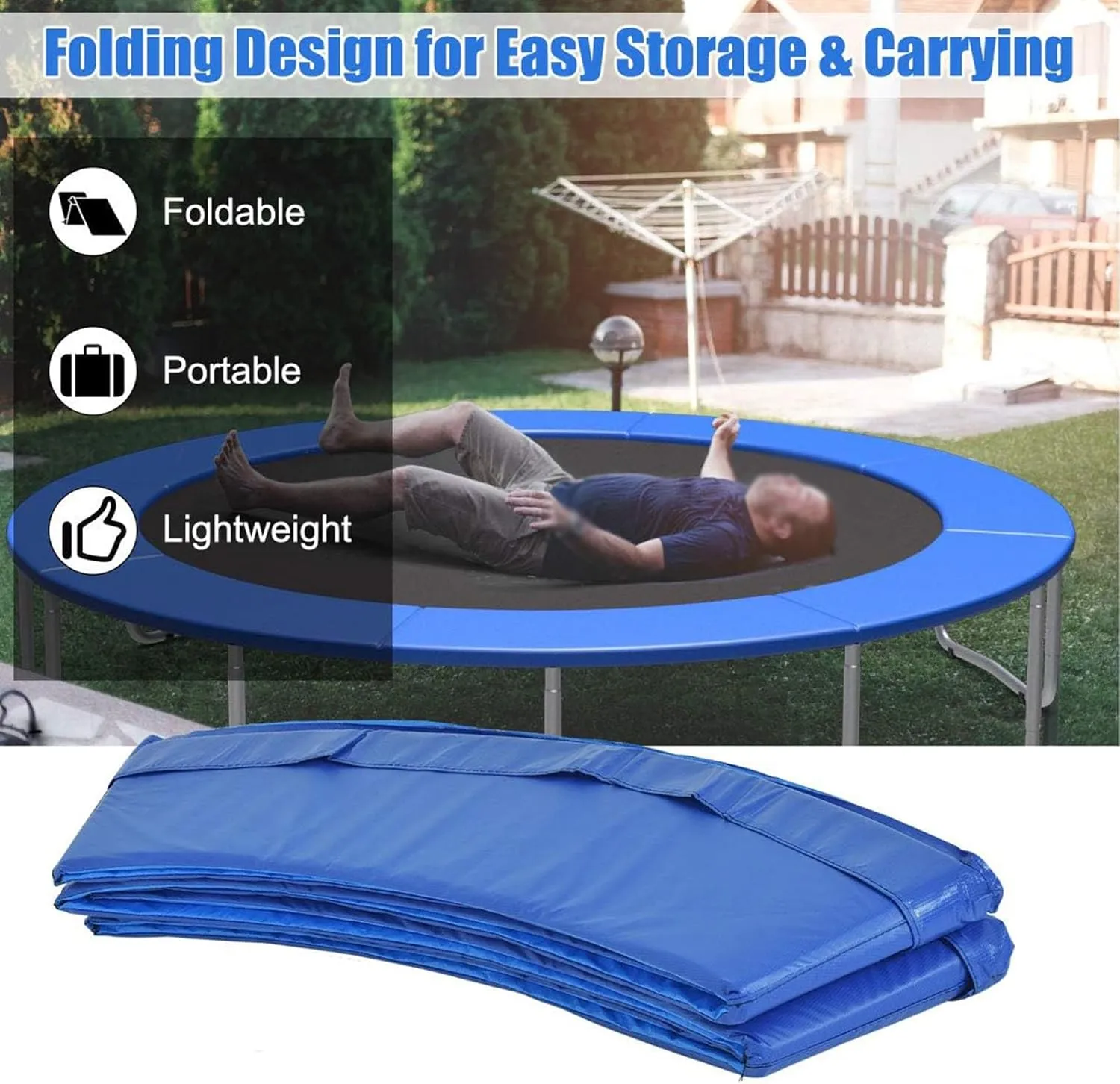 Replacement Trampoline Safety Pad Mat, 12FT Trampoline Replacement Safety Pad, Waterproof Tear Resistant UV Resistant Trampoline Accessories Spring Covers