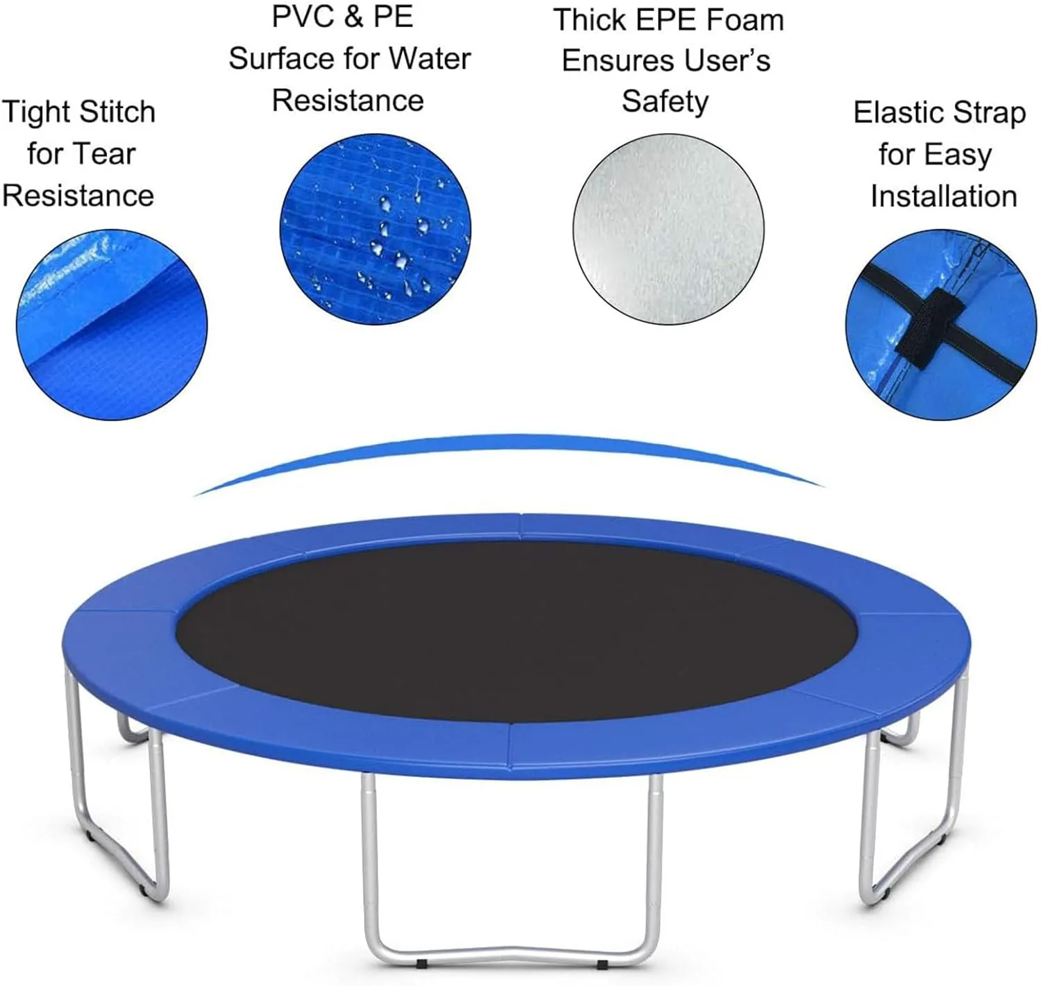 Replacement Trampoline Safety Pad Mat, 12FT Trampoline Replacement Safety Pad, Waterproof Tear Resistant UV Resistant Trampoline Accessories Spring Covers