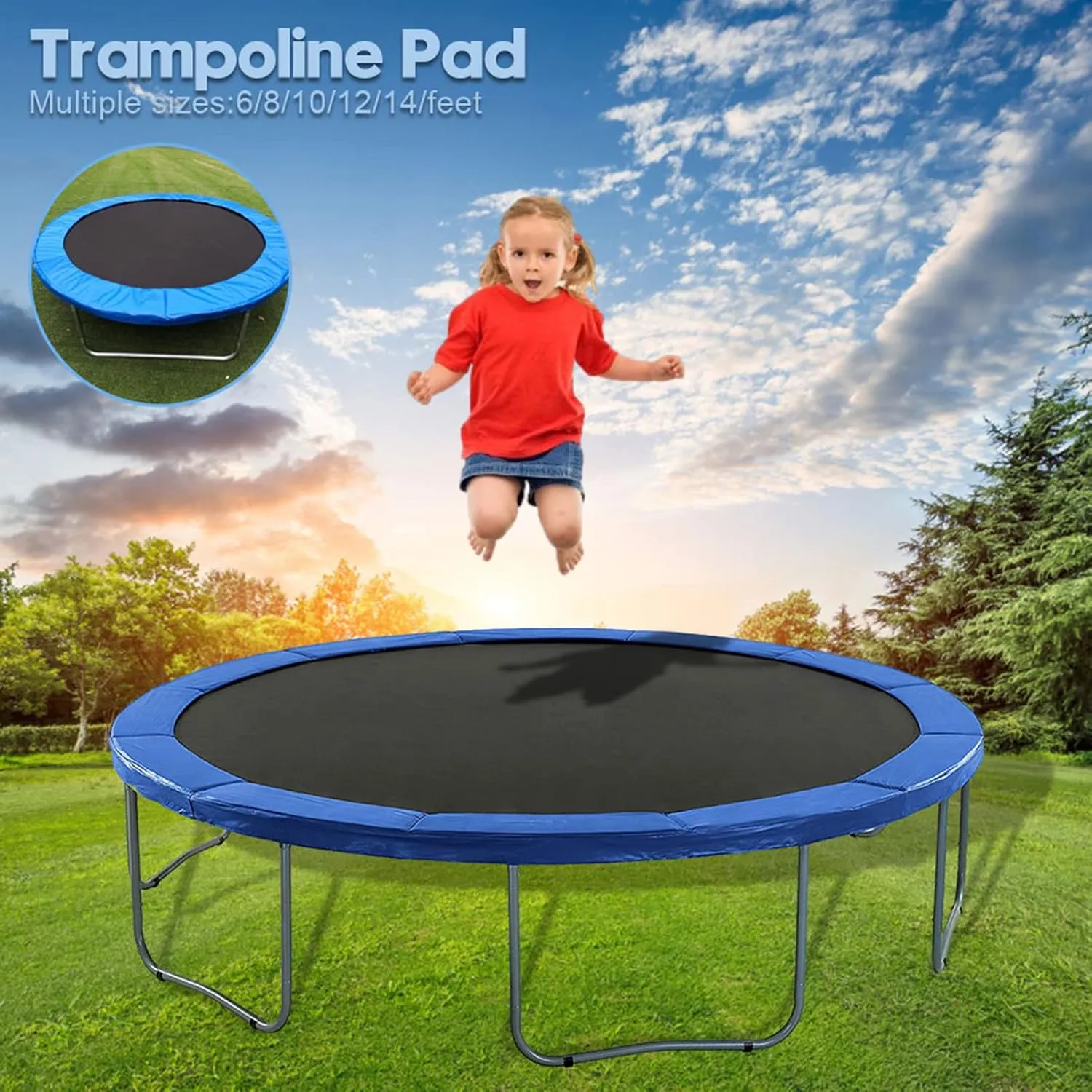 Replacement Trampoline Safety Pad Mat, 12FT Trampoline Replacement Safety Pad, Waterproof Tear Resistant UV Resistant Trampoline Accessories Spring Covers