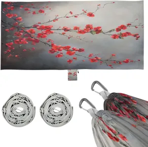 Retro Red Flowers Camping Hammock Single Portable Hammocks 330 lbs Capacity with 2 Tree Straps and Attached Carry Bag,Perfect for Outdoor,Indoor,Beach,Camping,Travel