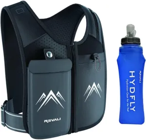 REVALI Zip Reflective Running Vests with Hydration Bottle, Adjustable Waistband & Breathable Material, Chest Pack Gear Phone Holder for Men & Women