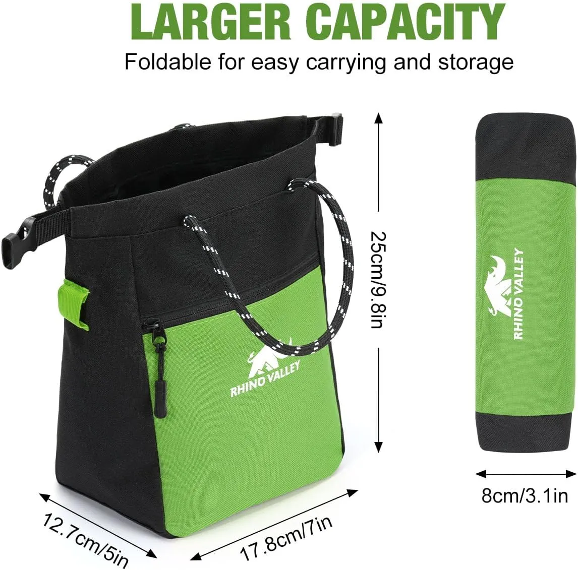 Rhino Valley Chalk Bag for Rock Climbing, No Leak Magnetic Climbing Chalk Bag with Handle, Climbing Chalk Bucket Gear with Adjustable Belt Zipper Pockets for Cross Fit, Weight Lifting