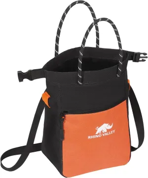 Rhino Valley Chalk Bag for Rock Climbing, No Leak Magnetic Climbing Chalk Bag with Handle, Climbing Chalk Bucket Gear with Adjustable Belt Zipper Pockets for Cross Fit, Weight Lifting