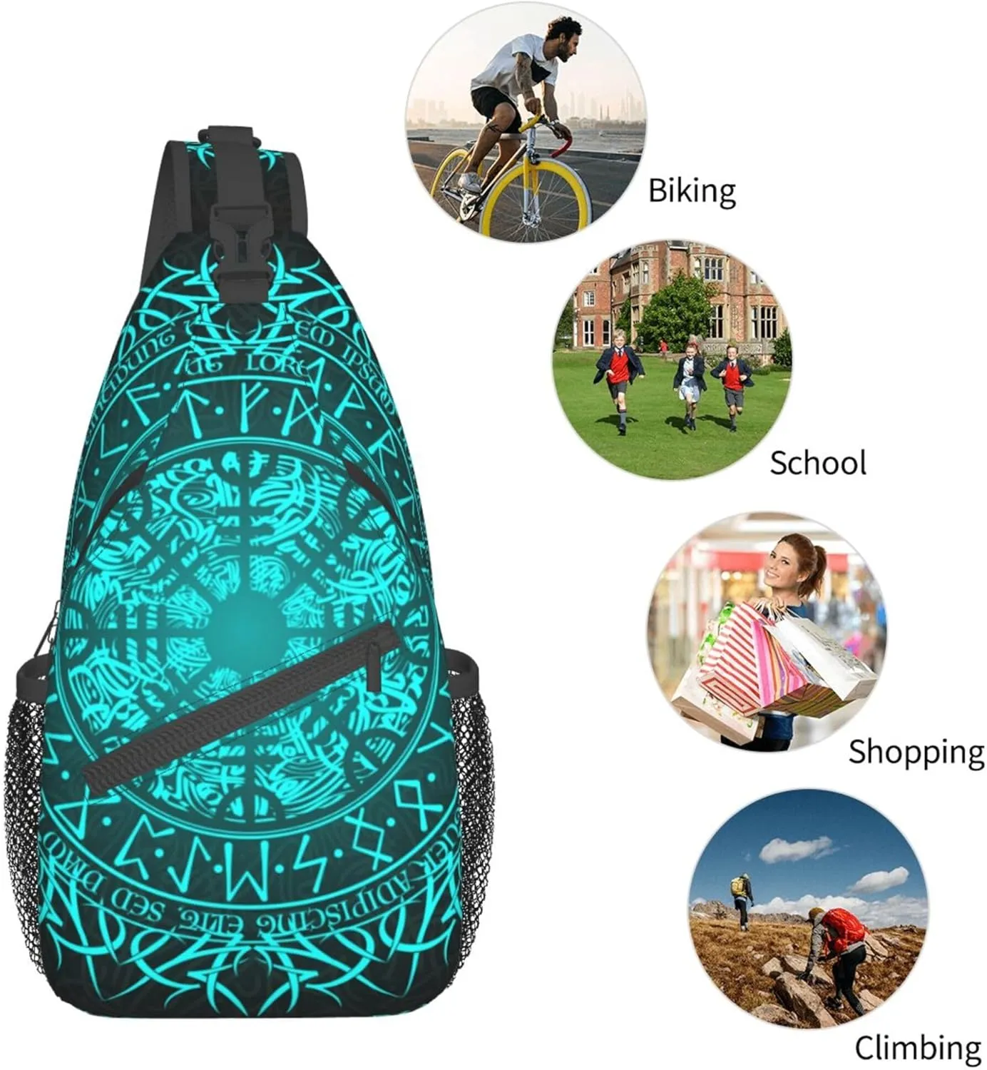 RIMENCH Bue circle Viking Vegvisir runic compass Sling Backpack Bag For Women Men Chest Bag Daypack Crossbody Backpack For Travel Sports Running Hiking