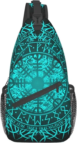 RIMENCH Bue circle Viking Vegvisir runic compass Sling Backpack Bag For Women Men Chest Bag Daypack Crossbody Backpack For Travel Sports Running Hiking