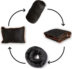 Ripstop Outdoor Camping Pillow and Blanket 3-in-1 - Versatile Lightweight Nylon Waterproof Stadium Blanket, Ultralight Backpacking Essentials, Travel Set - Black and Orange