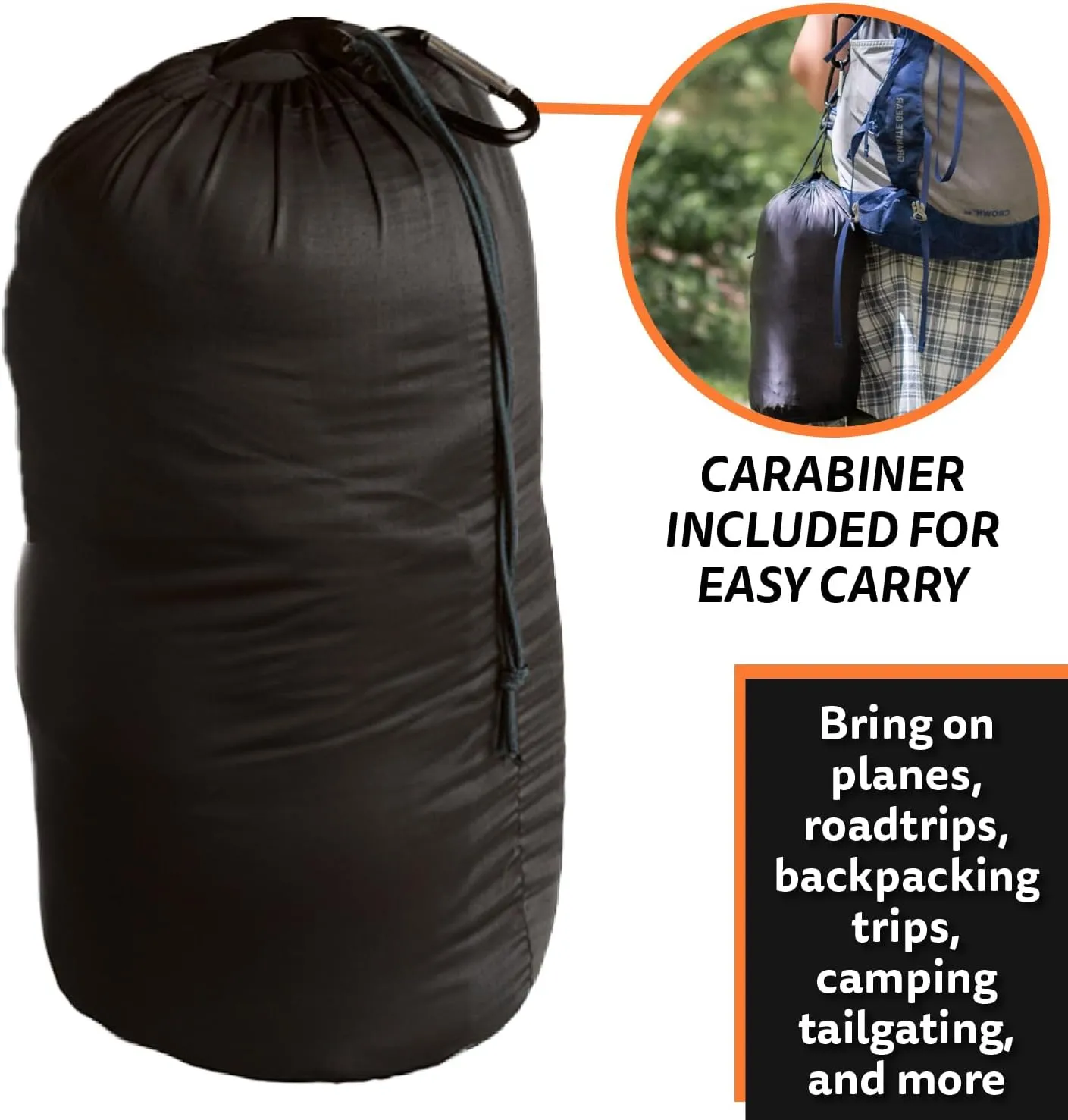 Ripstop Outdoor Camping Pillow and Blanket 3-in-1 - Versatile Lightweight Nylon Waterproof Stadium Blanket, Ultralight Backpacking Essentials, Travel Set - Black and Orange