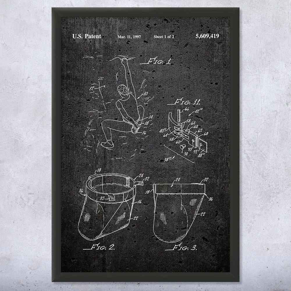 Rock Climbing Chalk Bag Patent Framed Print (9x12) Bouldering Gifts, Gym Decor, Climbing Gifts, Climbing Wall Art, Gifts For Men