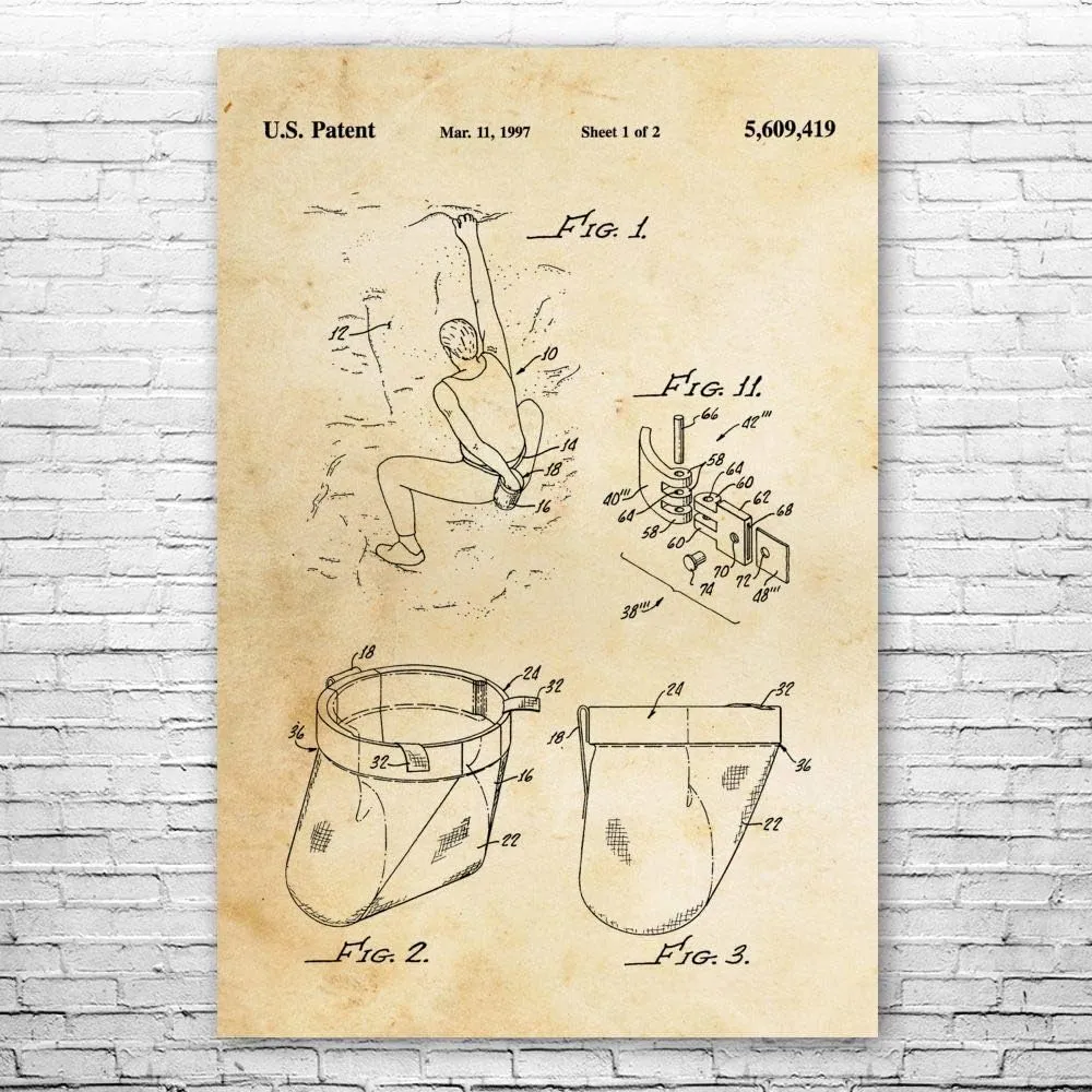 Rock Climbing Chalk Bag Patent Print Poster (16x20) Bouldering Gifts, Gym Decor, Climbing Gifts, Climbing Wall Art, Gifts For Men