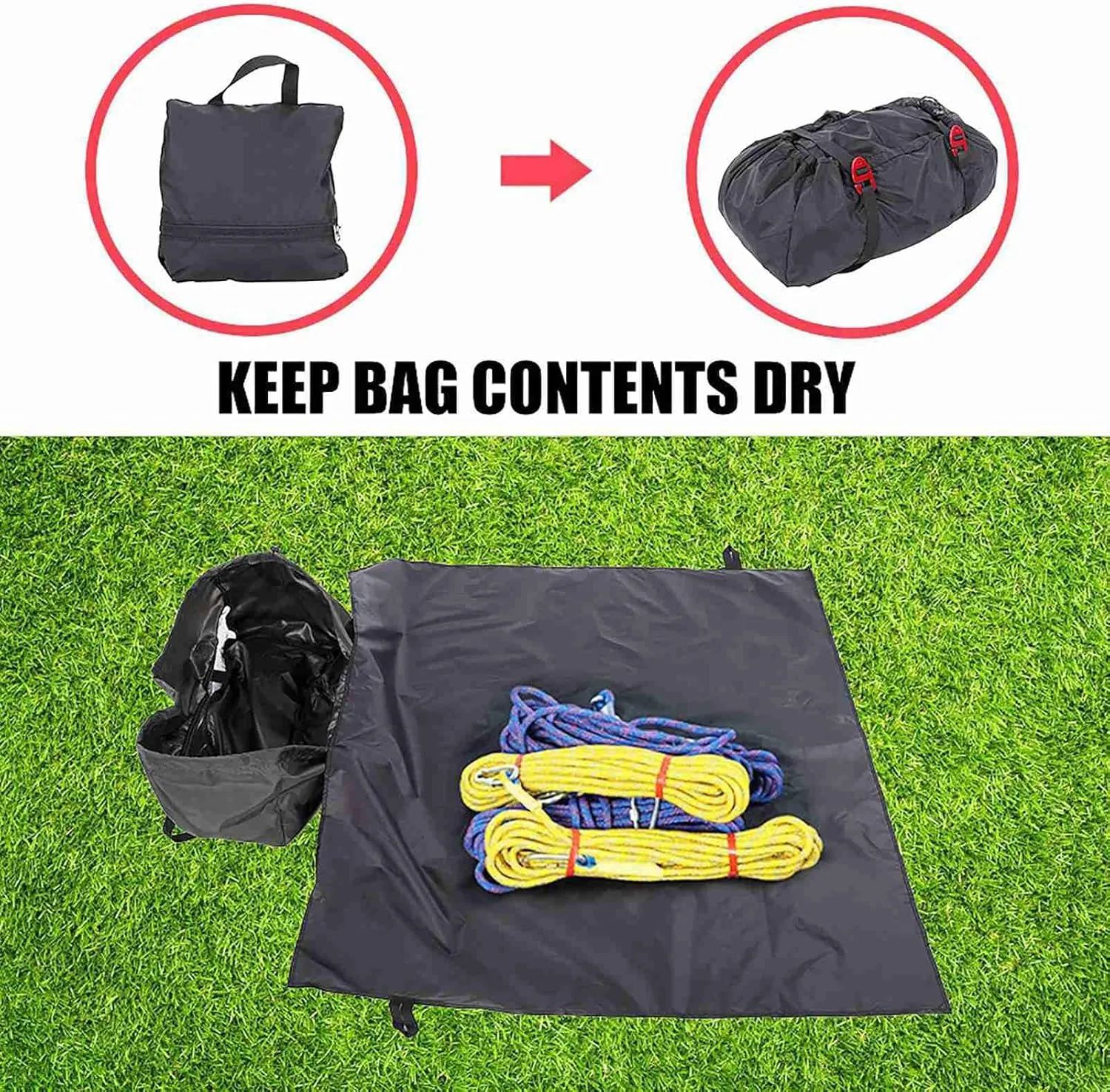 Rock Climbing Rope Bag, Gear Storage with Foldable Tarp for Outdoor Camping Backpack Camping HikingAccessories (Black)