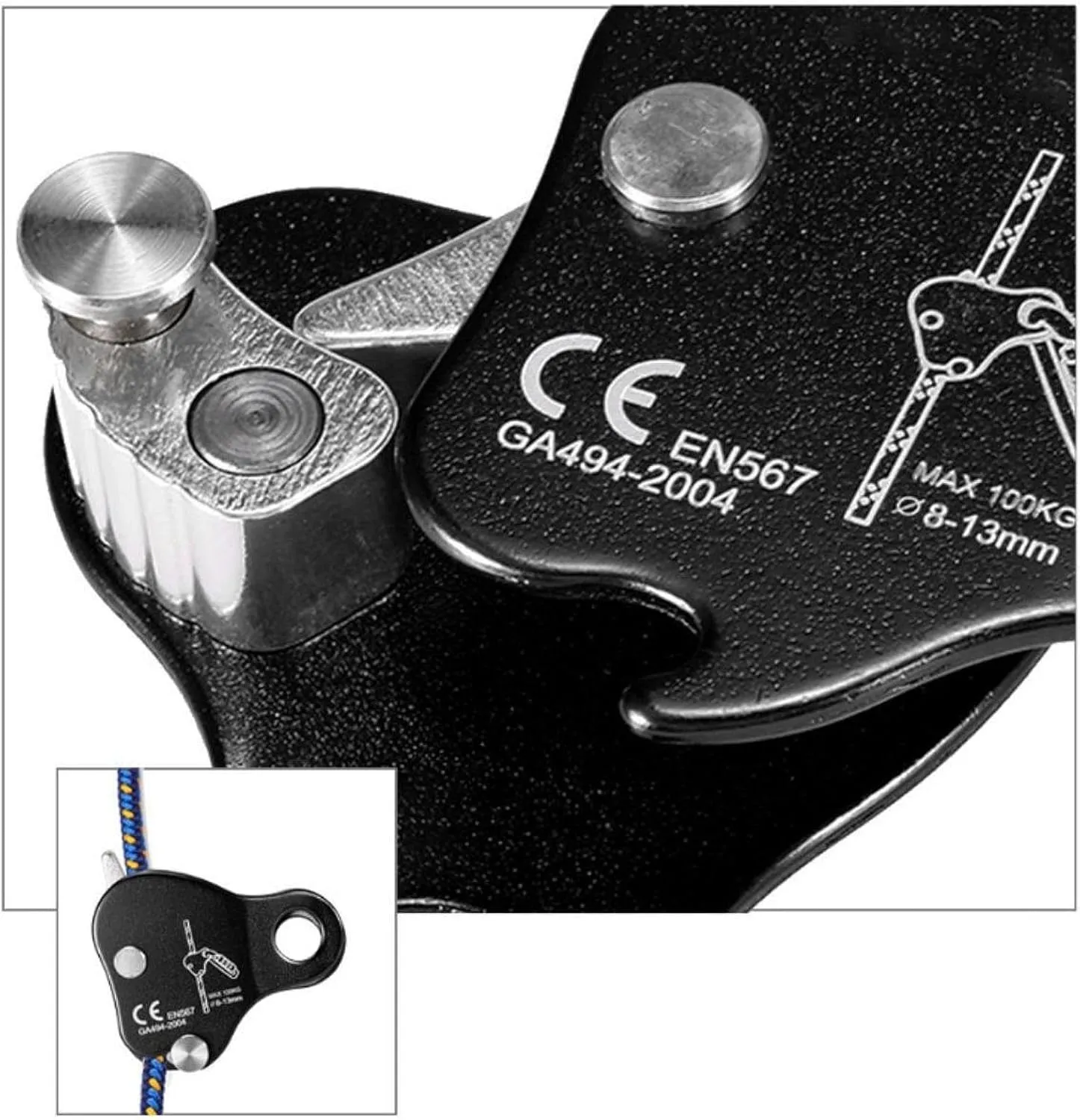 Rock Climbing Rope Grab Protection Rope Gear Fall Arrester Adjuster for Rocking Caving Tree Arborist Mountaineering Exploring