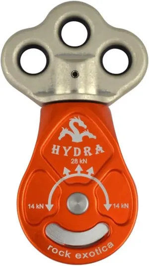 Rock Exotica Hydra Pulley - Arborist Pulley - Adult Arborists, Tree Care Professionals - Unisex - Triple Attachment - Orange