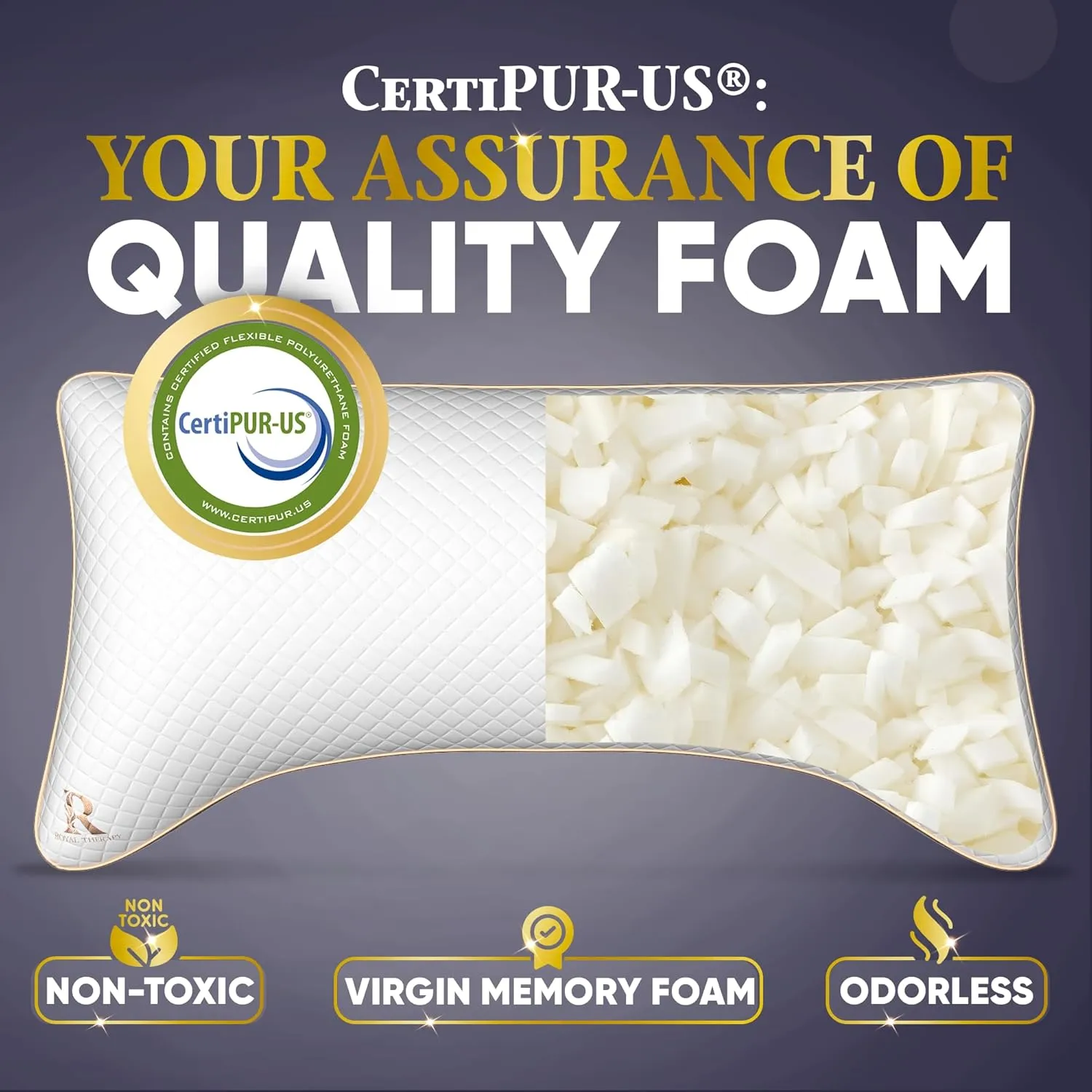 Royal Therapy King 2-Pack Memory Foam Pillow, Adjustable Shredded Odor-Free Pillow for Neck & Shoulder Pain Relief, Support for Back, Stomach, Side Sleepers BioForm