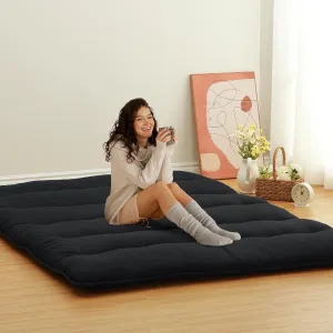 ROYGROW Japanese Futon Mattress Full Size, Foldable Floor Mattress for Adults, Black Tatami Mat