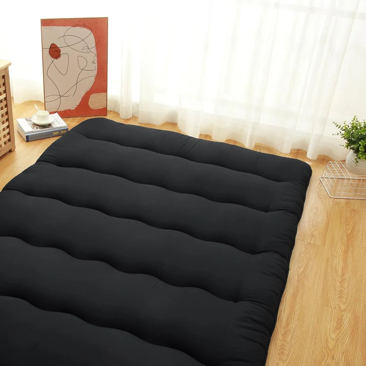 ROYGROW Japanese Futon Mattress Full Size, Foldable Floor Mattress for Adults, Black Tatami Mat