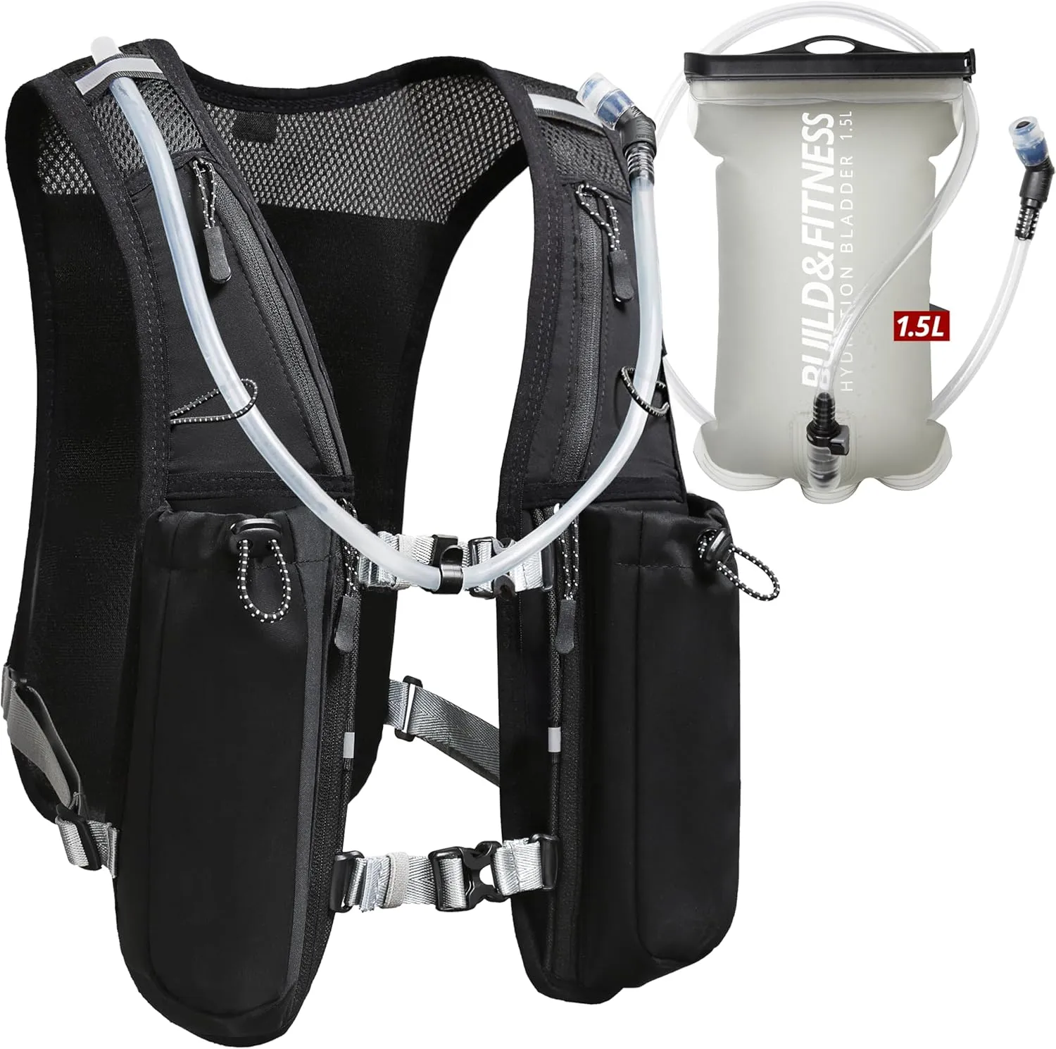 Running Hydration Vest for Women and Men. Reflective, 8 Pocket, Quick dry, Water-Resistant, Breathable, Adjustable Backpack for Runs, Hiking, Cycling, Trails, Marathons