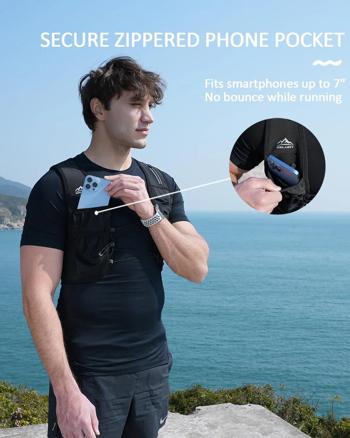 Running Vest for Women Men, USA Original Patent, Adjustable Chest Straps Running Hydration Vest with 500ml Soft Flask, Lightweight Reflective Hydration Backpack for Hiking Marathon