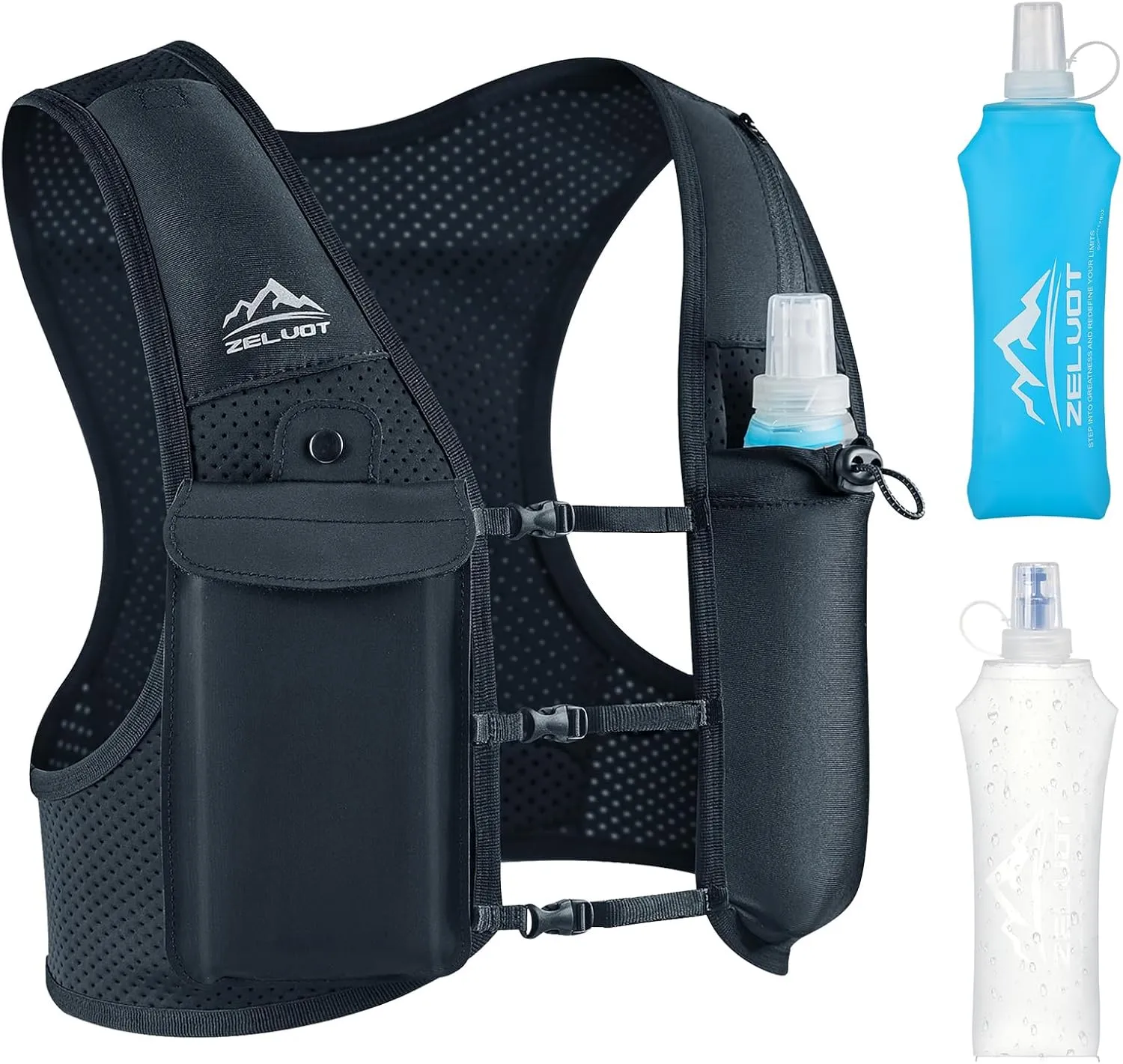 Running Vest for Women Men, USA Original Patent, Adjustable Chest Straps Running Hydration Vest with Dual 500ml Soft Flask, Breathable Reflective Running Vest for Trail Running Hiking