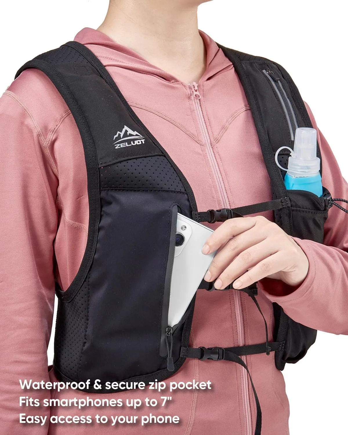 Running Vest for Women Men, USA Original Patent, Adjustable Chest Straps Running Hydration Vest with Phone Holder and 6 Pockets, Lightweight Reflective Running Vest for Hiking Running