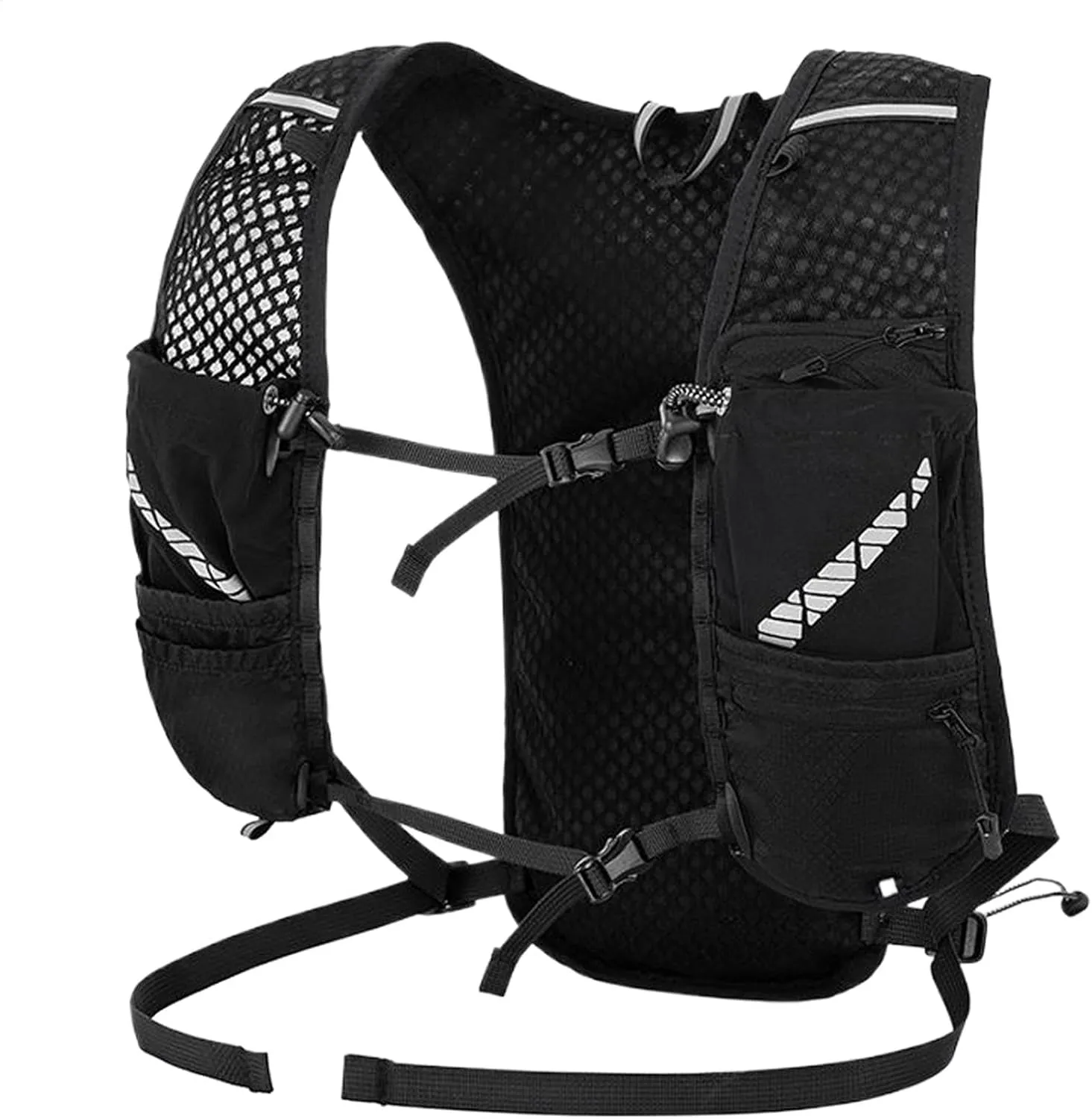 Running Vest - Reflective Hydration Chest Backpack | Running Vest for Workouts Hiking Cycling with Reflective Strip and Signal Whistle, Black, Large
