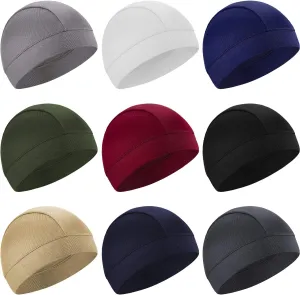 SATINIOR 9 Pieces Cooling Skull Caps Helmet Liner Sweat Beanie Cap Wicking Cycling Running Hat for Men and Women Sports