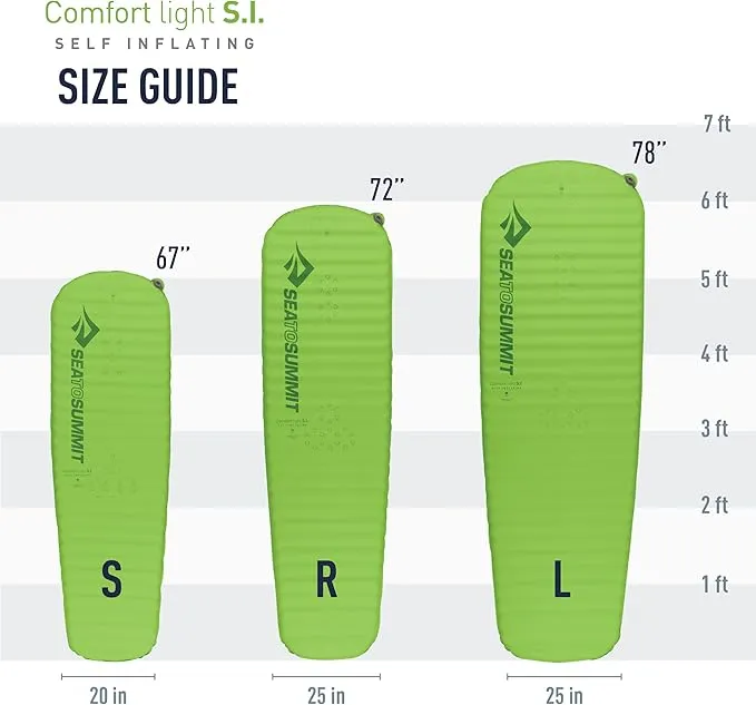 Sea to Summit Comfort Light Self-Inflating Foam Sleeping Pad for Camping and Backpacking, Regular (72 x 20 x 2 inches)