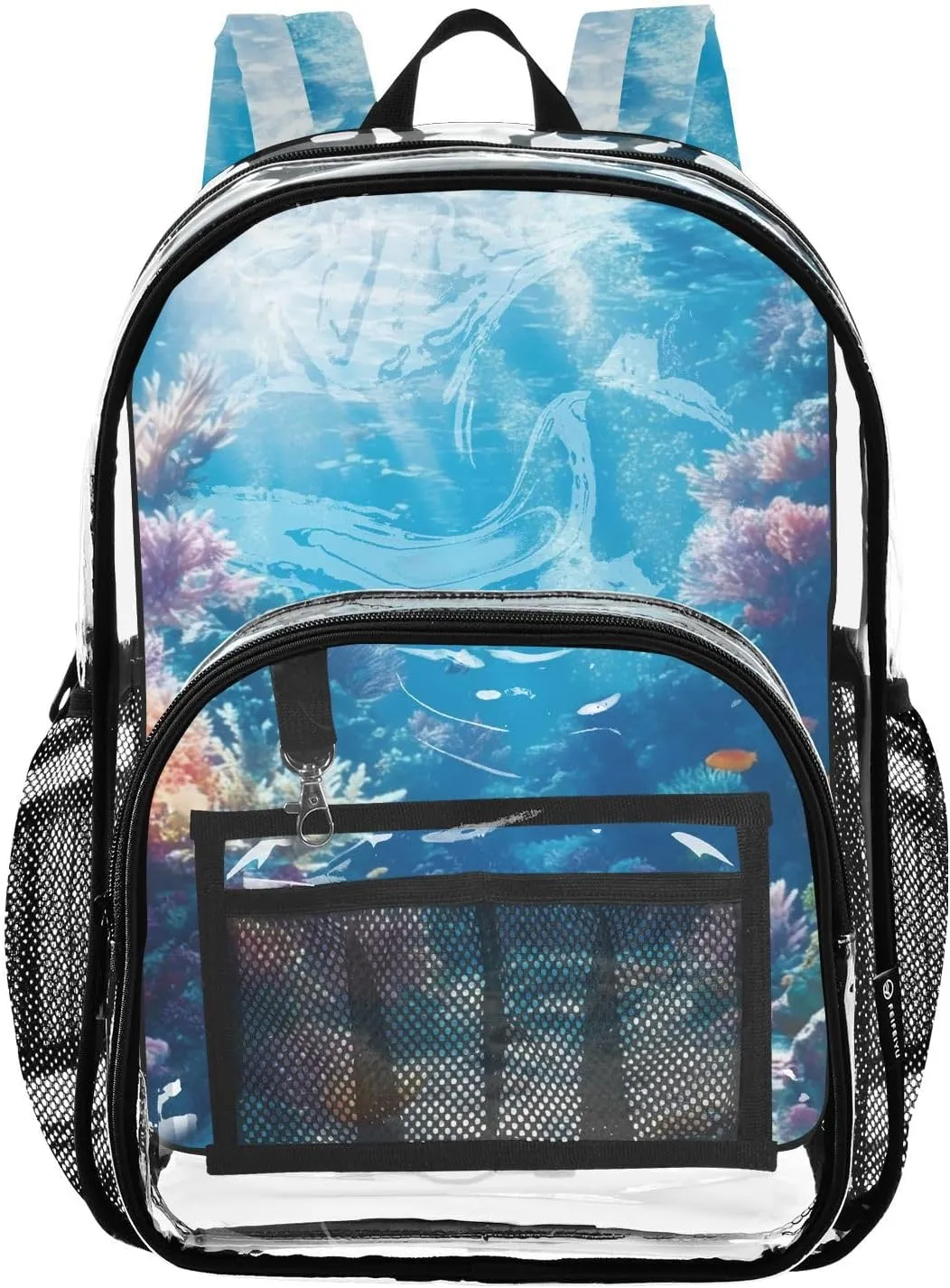 Seafloor View Clear Backpack, Heavy Duty Transparent Bookbag for Kids, School, Stadium Approved