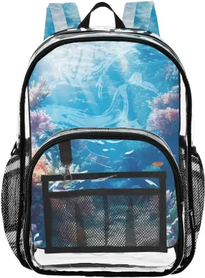 Seafloor View Clear Backpack, Heavy Duty Transparent Bookbag for Kids, School, Stadium Approved