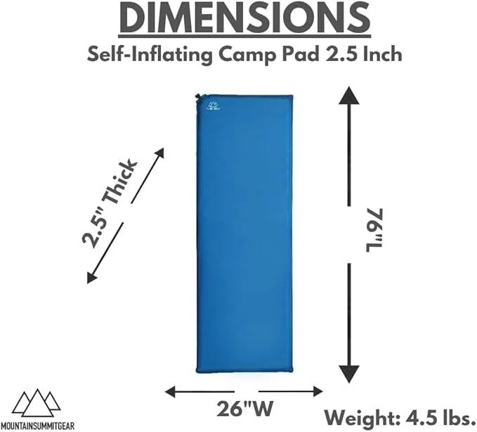 Self-Inflating Camp Pad - 2.5 Inches Thick (Air Mattress Camping Accessory Made by Caddis Sports, Inc.)