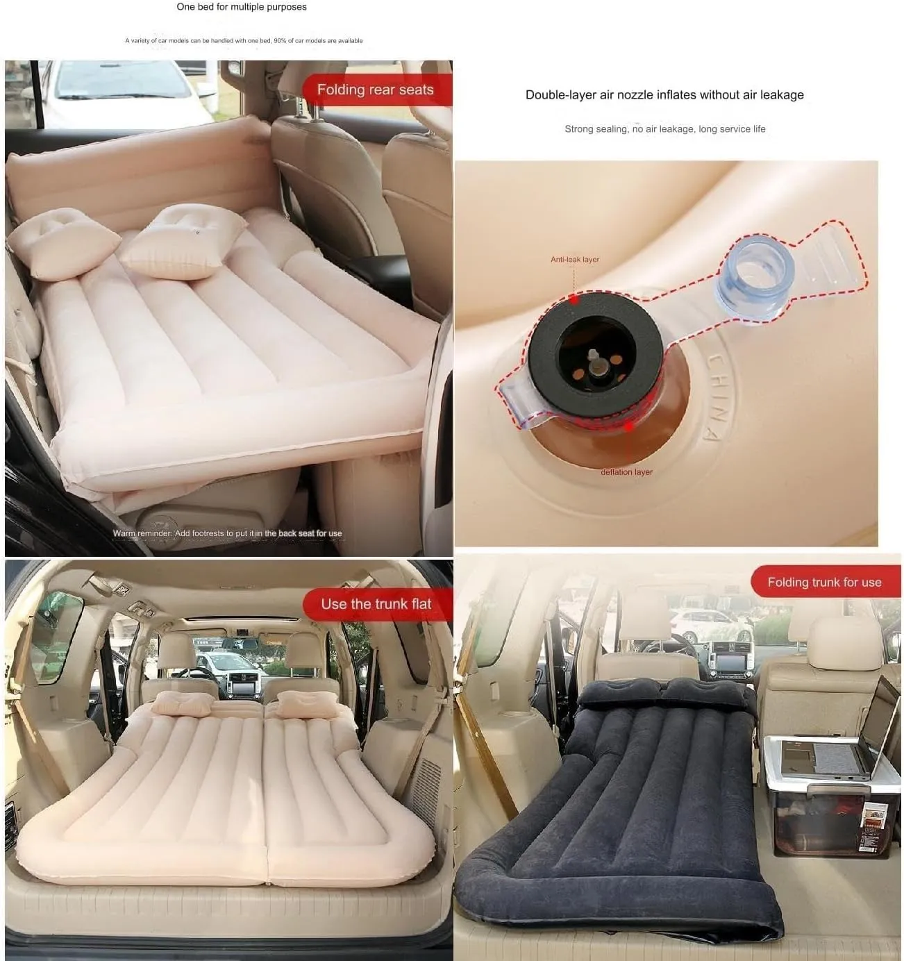 Self-Inflating Car Air Mattress, Movable Thicker Portable Car Bed Camping Inflatable Mattress(C Blue)