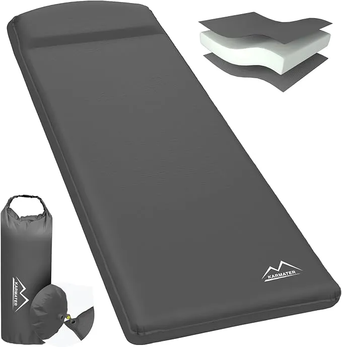 Self Inflating Sleeping Pad for Camping - 3.1" Thick Foam Sleeping Pad with Inflatable Bag, Lightweight Inflatable Camping Mattress Pad for Car Camping Backpacking Hiking Camping Mat (Grey)