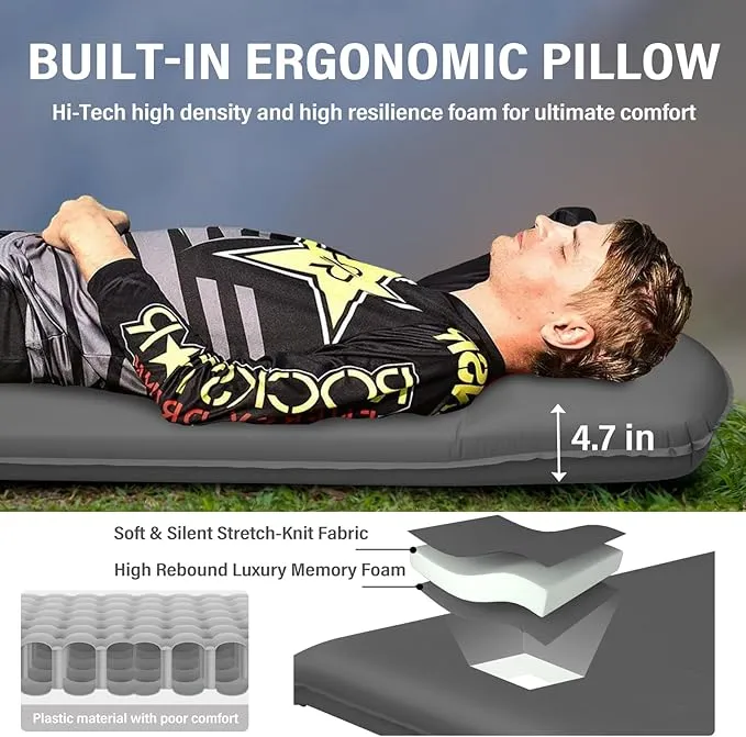 Self Inflating Sleeping Pad for Camping - 3.1" Thick Foam Sleeping Pad with Inflatable Bag, Lightweight Inflatable Camping Mattress Pad for Car Camping Backpacking Hiking Camping Mat (Grey)