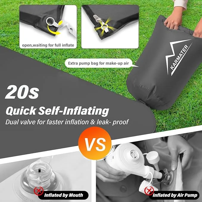 Self Inflating Sleeping Pad for Camping - 3.1" Thick Foam Sleeping Pad with Inflatable Bag, Lightweight Inflatable Camping Mattress Pad for Car Camping Backpacking Hiking Camping Mat (Grey)