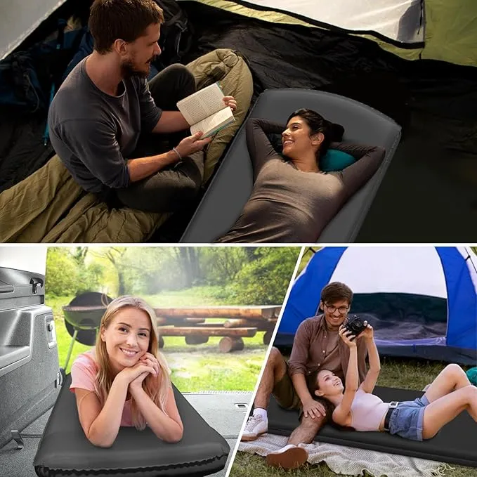 Self Inflating Sleeping Pad for Camping - 3.1" Thick Foam Sleeping Pad with Inflatable Bag, Lightweight Inflatable Camping Mattress Pad for Car Camping Backpacking Hiking Camping Mat (Grey)