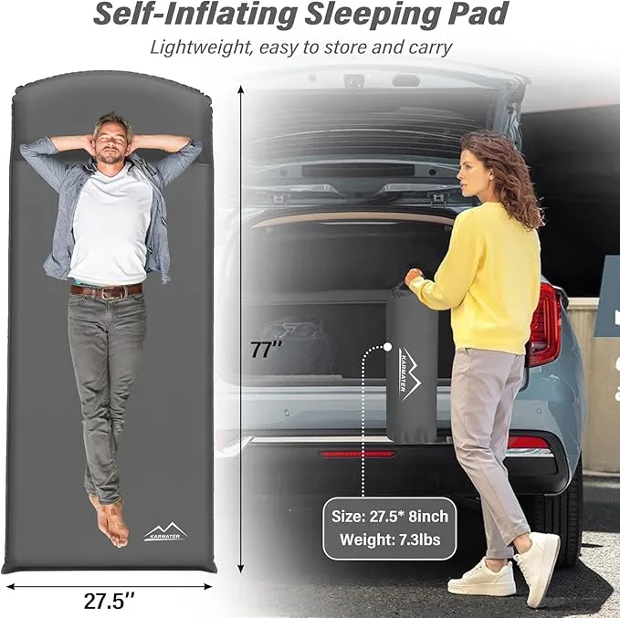 Self Inflating Sleeping Pad for Camping - 3.1" Thick Foam Sleeping Pad with Inflatable Bag, Lightweight Inflatable Camping Mattress Pad for Car Camping Backpacking Hiking Camping Mat (Grey)