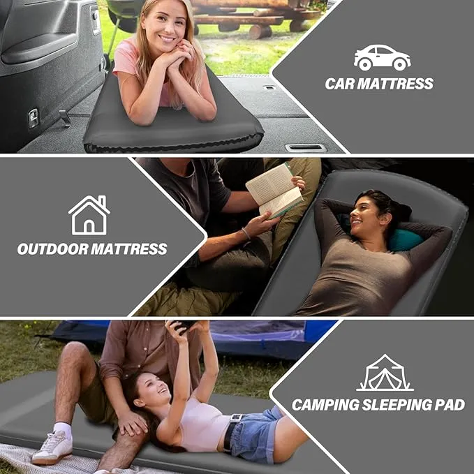 Self Inflating Sleeping Pad for Camping - 3.1" Thick Foam Sleeping Pad with Inflatable Bag, Lightweight Inflatable Camping Mattress Pad for Car Camping Backpacking Hiking Camping Mat (Grey)