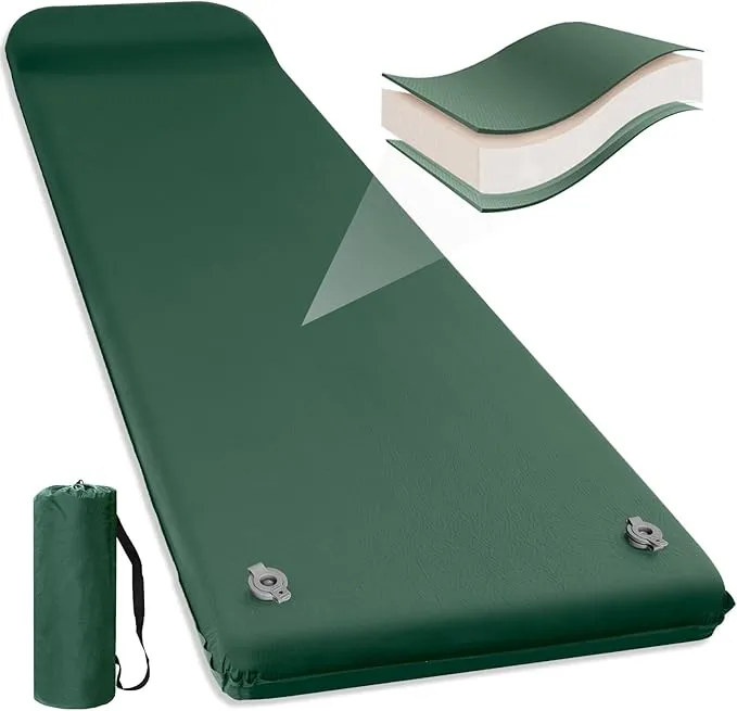Self Inflating Sleeping Pad for Camping Fast Inflating in 20s Insulated Camping Pad Ultra-Thick Foam Camping Mats Memory Foam Camping Air Mattress with Pillow for Car Camping , Tent, Home,Travel