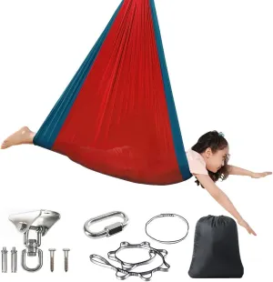 Sensory Swing For Kids Adults Yoga Swings For Indoor Use 360° Swivel Double Layer Hammock For Bedroom Durable Breathable Soft Kids Joy Swings Doorway Gym ( Color : Red-dark green , Size : 230x150cm )